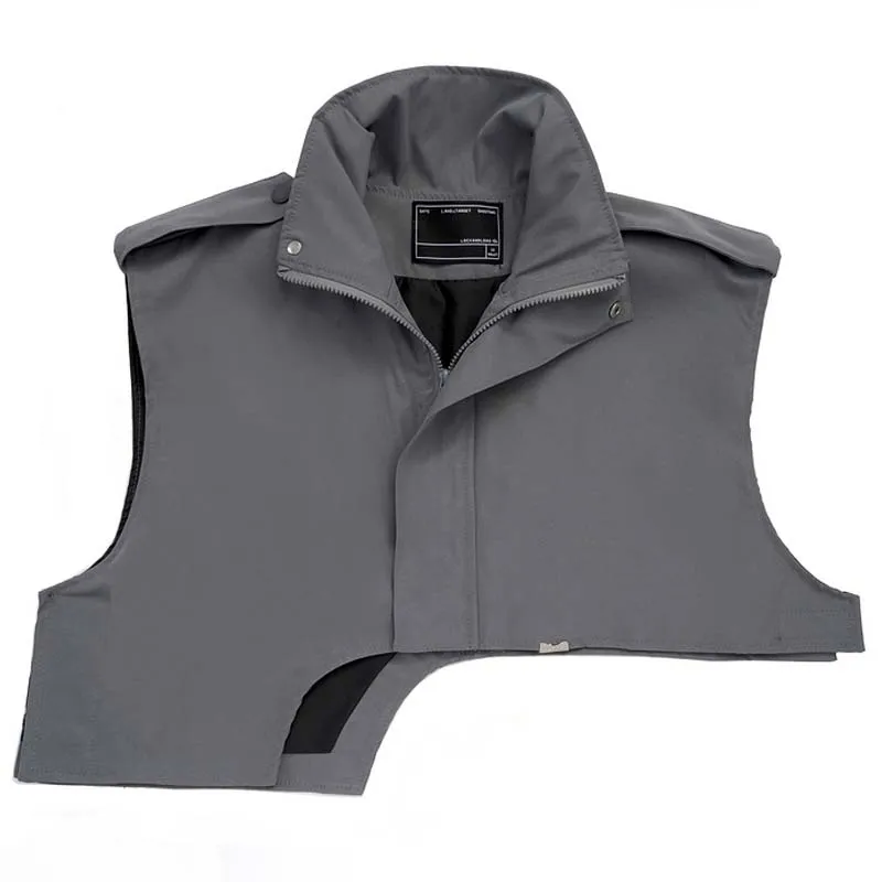 

Mens Hip Hop Cargo Vest Hiphop Unisex Turtleneck irregular Sleeveless Jacket Mens Solid Color Vest Streetwear Cardigan Coats