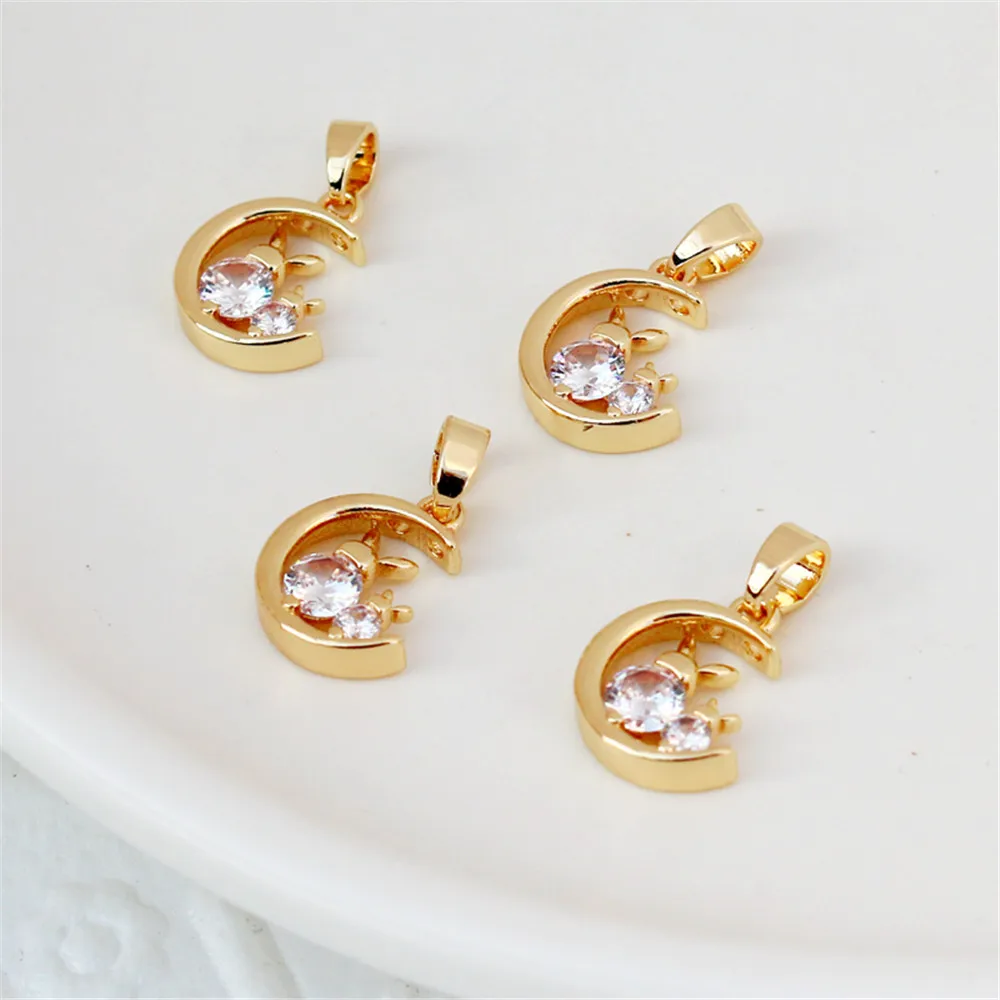 

14K gold colored moon rabbit inlaid with zircon 12mm pendant DIY jewelry accessories manual materials