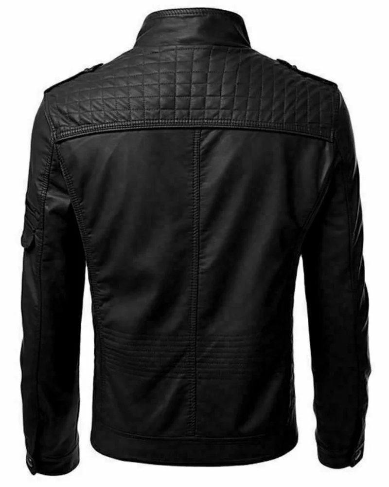 Men's Leather Jacket Retro Coffee Shop Racer Black Slim True Retro Motorcycle Jacket European and American Fashion Trend