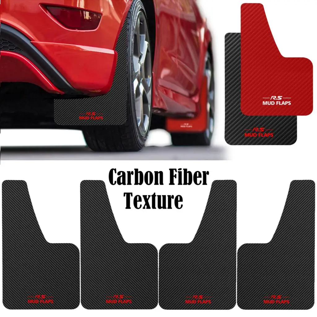 

Car Universal Black RED Carbon Fiber Effect Splash Guards Mud Flaps Molded Mudguards Fender Cover Front Rear Styling Accessories