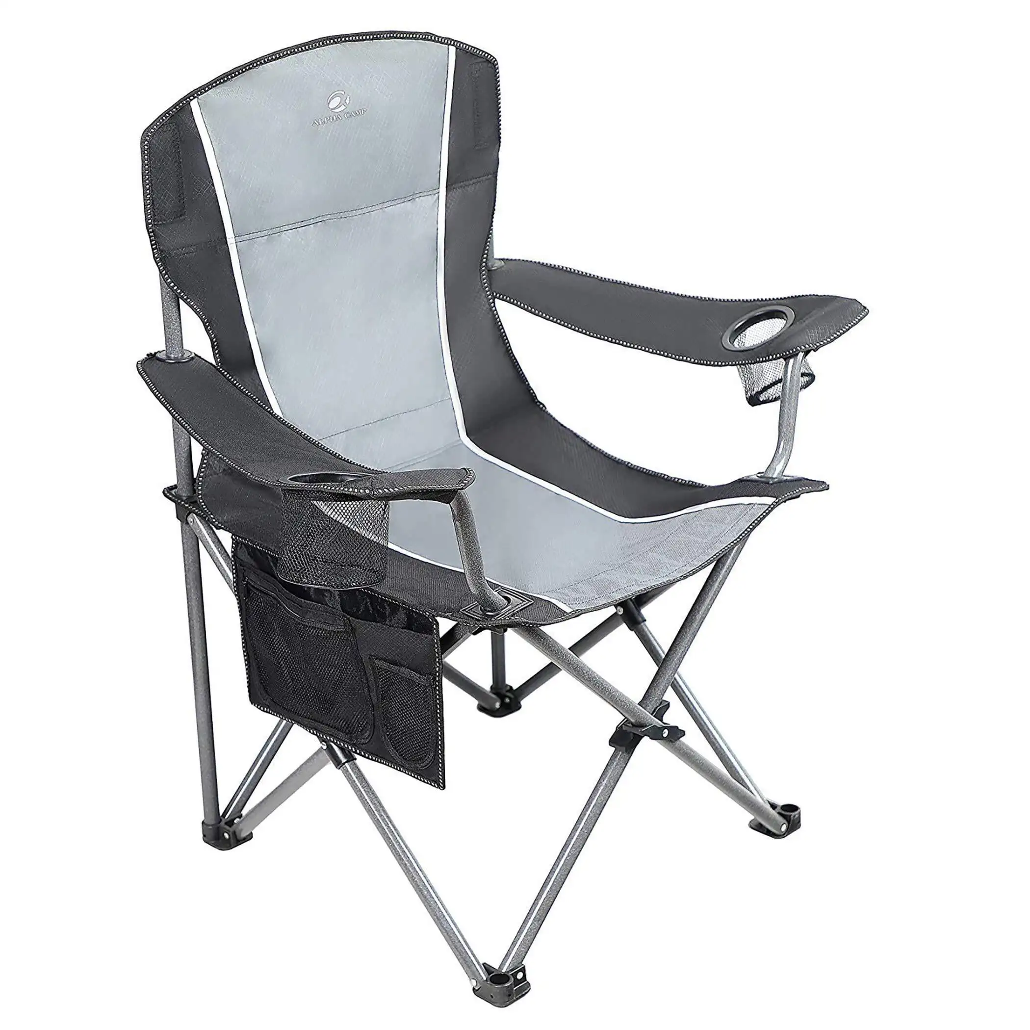 

Camp Camping Chair Portable Folding Chair Heavy-Duty Steel Frame Support 350 LBS, Black Grey