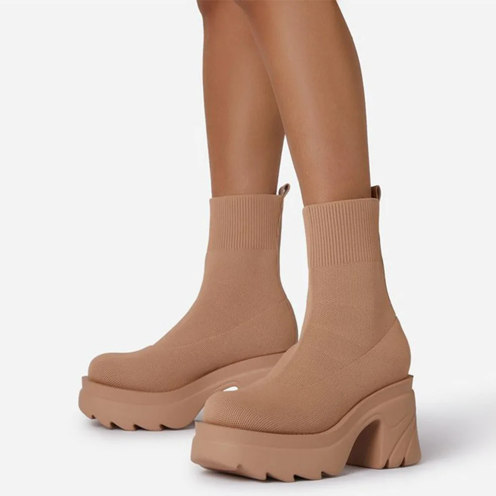 

Мотоциклетные ботинки на толстой платформе, эластичные Вязаные носочки на высоком каблуке, большой размер 43, 2020