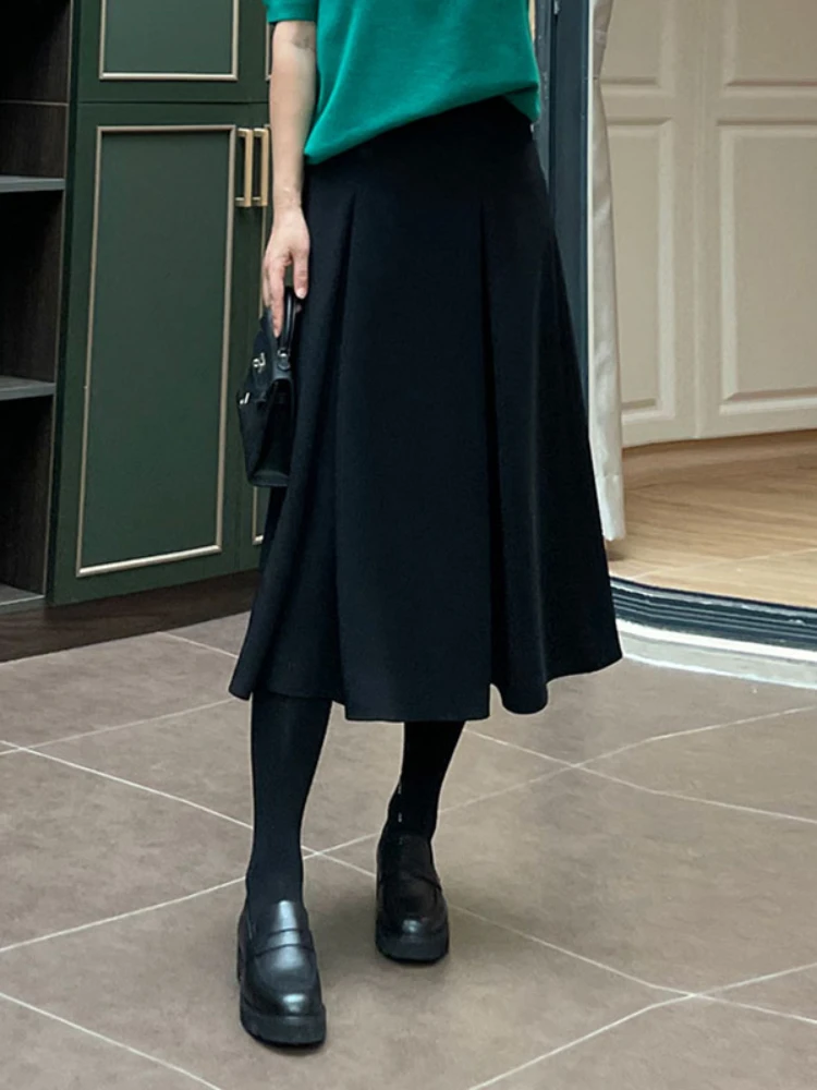 

Korobov Fold Design A-line Skirt Classic Solid Color Gentle Skirts for Women Vintage Elegant Japan Style Fashion Faldas Largas