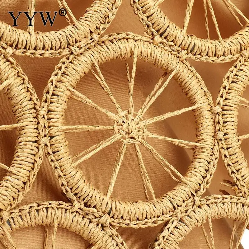 Round Lemon Pattern Tote Handbag INS Trendly Summer Women Wheat Straw Soft Hollow Storage Bag Paper Rope Handmade Lady Purse