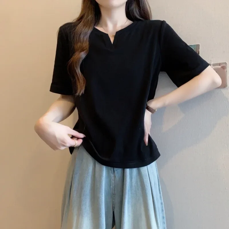 Белая футболка из чистого хлопка женская летняя свободная с короткими рукавами