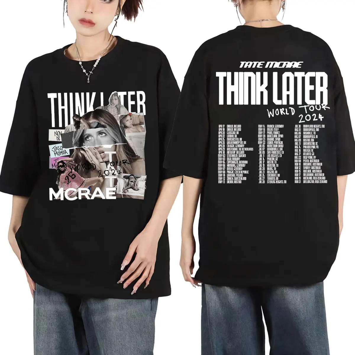 2024 Tate Mcrae The Think After World Tour графическая футболка для мужчин и женщин Модные