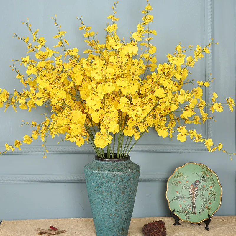 

Silk Artificial Dancing Orchid 5 Branches Fake Yellow Flower Plant Home Living Room Wedding Table Decoration Artificial Flowers
