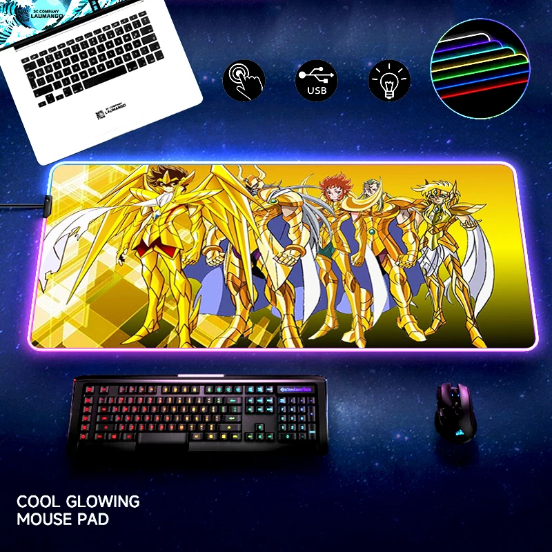 

Коврик для компьютерной мыши Saint Seiya, игровой коврик для клавиатуры и мыши с RGB подсветкой, большой игровой коврик для ноутбука