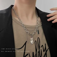 titanium stainless steel mask hip hop charm pendant necklace for drama theater and actors silver finish pendant necklacewomen