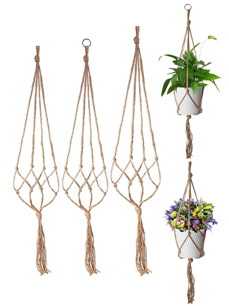 

Macrame Plant Hanger Indoor Handmade Hemp Lifting Rope Hanging Planter Basket Flower Pots Holder Boho Chic Home Décor 90/105CM