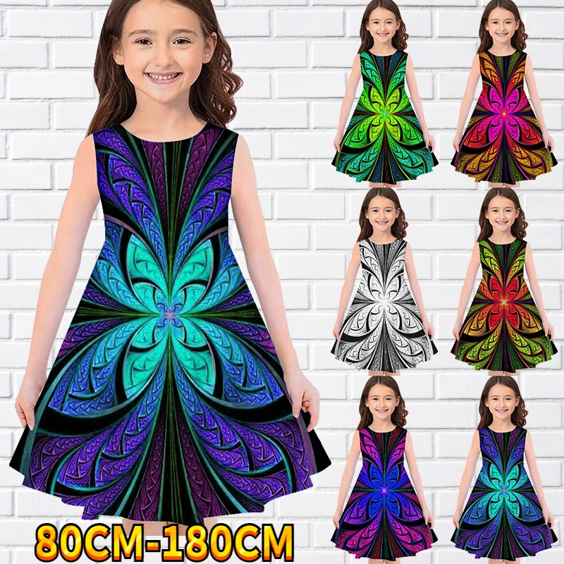 

Kids Little Girls Sleeveless Dress 3D Kids Butterfly Print Daily Casual Cute Sweet Over Knee Sleeveless Dress 80-180CM