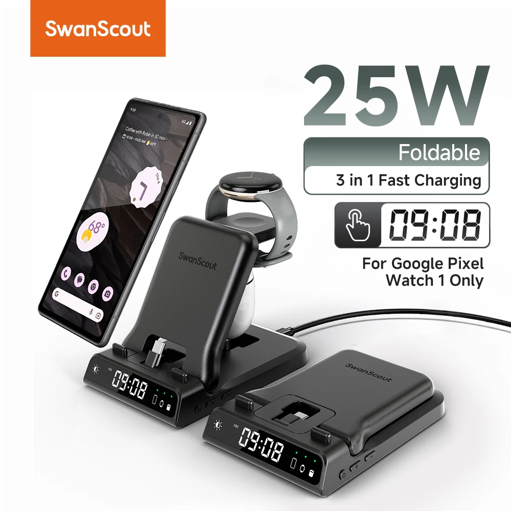 Беспроводное зарядное устройство SwanScout 701G 25 Вт для Google Pixel 9 Pro Fold 8A 7 6 5 4 зарядная