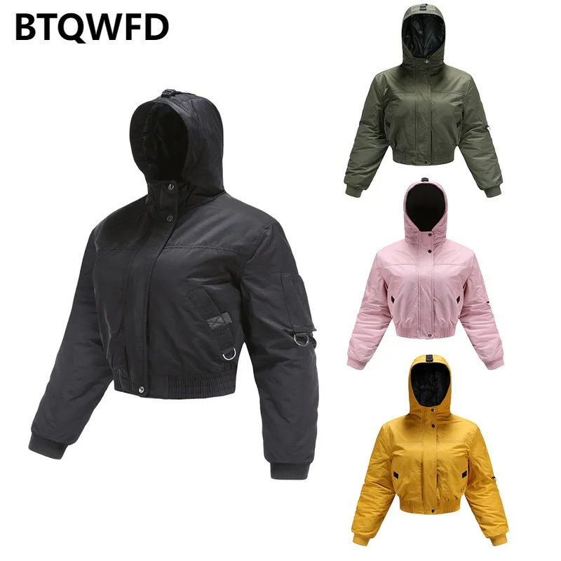 Woman Coats Winter Warm Parkas Long Sleeve Short Jackets Female Clothing 2022 New Thick Hooded Autumn Windproof Hat With Pocket