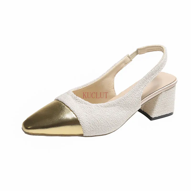 

Женские босоножки на квадратном каблуке, туфли-лодочки с острым носком и искусственной кожей в стиле пэчворк, лето 2023