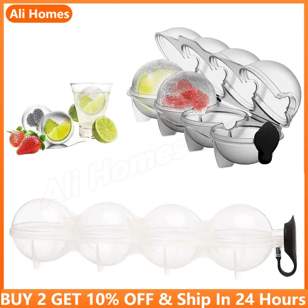 

4-Hole Ice Cube Maker Whiskey Round Ice Ball Mold Ice Hockey Mold Round Trays Four Hole Ice Making Box Reusable DIY Ice Maker