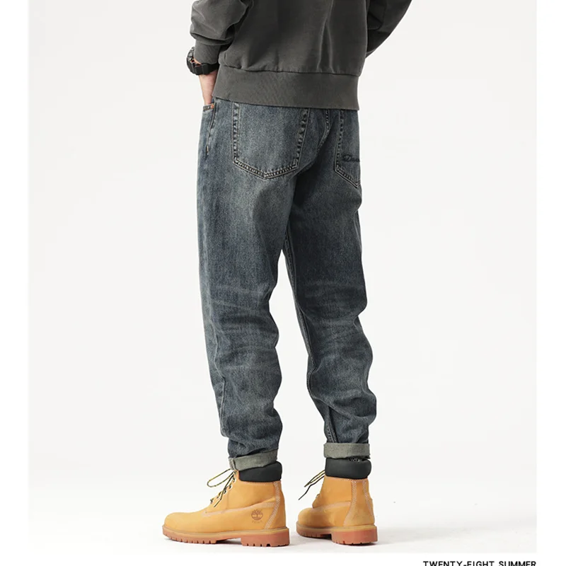 Men Clothing 2022 New Pattern Recreational Vintage Nostalgia Blue Jeans Straight Cylinder Loose Street Trousers Autumn Female