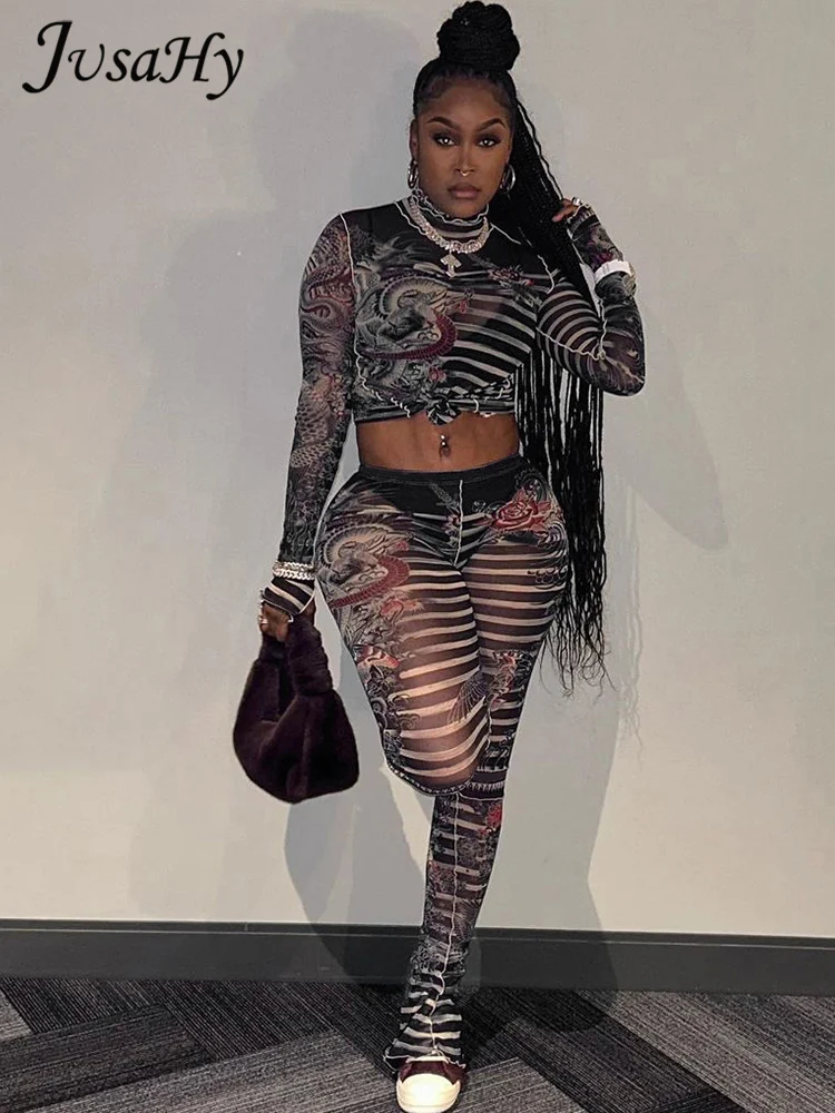 Женский Повседневный комплект JusaHy из двух предметов с высоким воротником Y2K