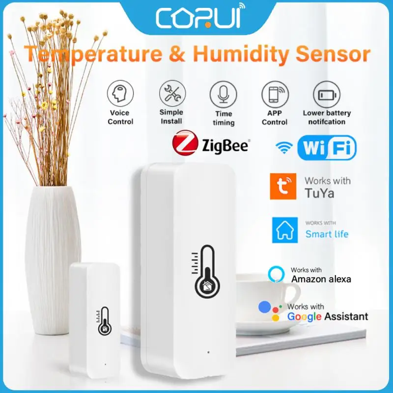 

CORUI Tuya ZigBee WIFI Smart Temperature Sensor Indoor Thermometer & Humidity Sensor Work With Alexa Google Home Smart Life