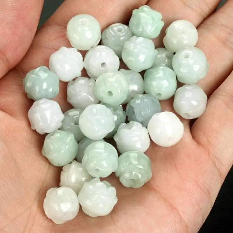 

10pc Natural Jade Emerald Lotus Flower 10mm Bead For Jewelry Making Diy Bracelet Necklace Jades Stone Beads Accessorie Jewellery