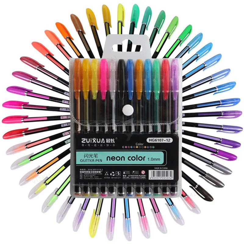 

12Pcs/Set Glitter Ballpoint Pens Set For Pen Gel School Office Adult Coloring Book Journals Drawing Doodling Art Markers