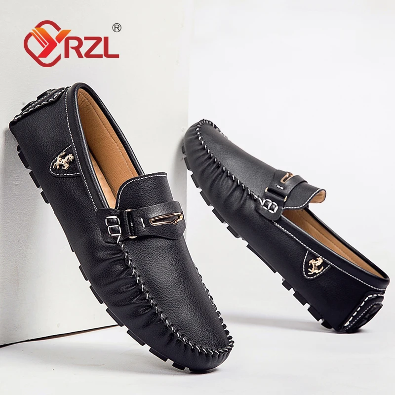 

YRZL Leather Loafers Men Fashion Driving Shoes High Quality Luxury Brand Comfortable Plus Size Casual Slip on Shoes