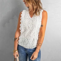 summer women lace vest solid color hollow see through lace sexy sleeveless v neck knitted ladies top