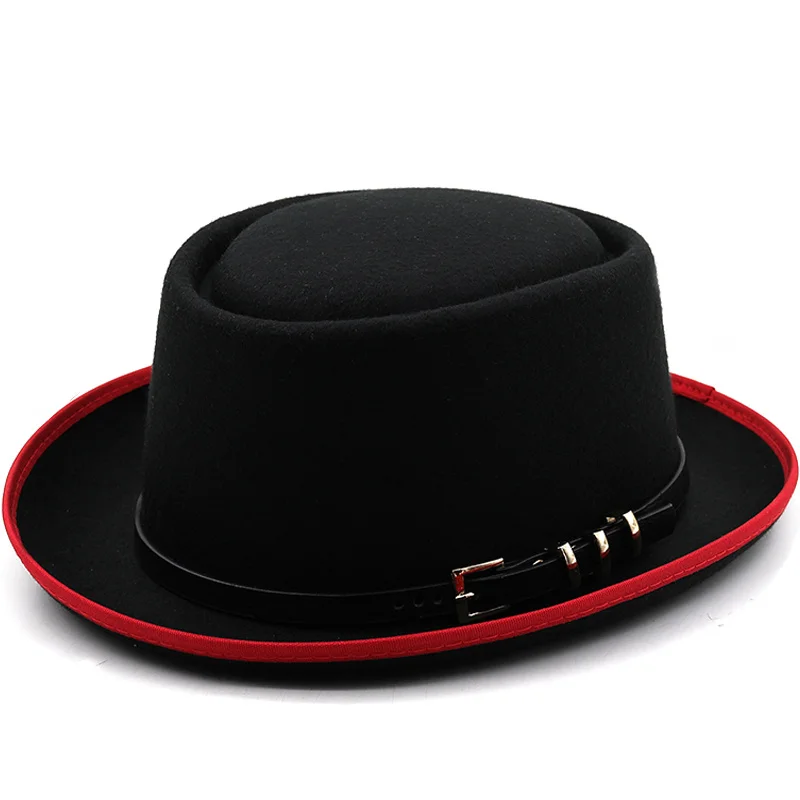 

Women Men Pork Pie Hat Dad Wool Flat Fedora Hat For Lady Gentleman Gambler Boater Trilby Hat Size 58CM