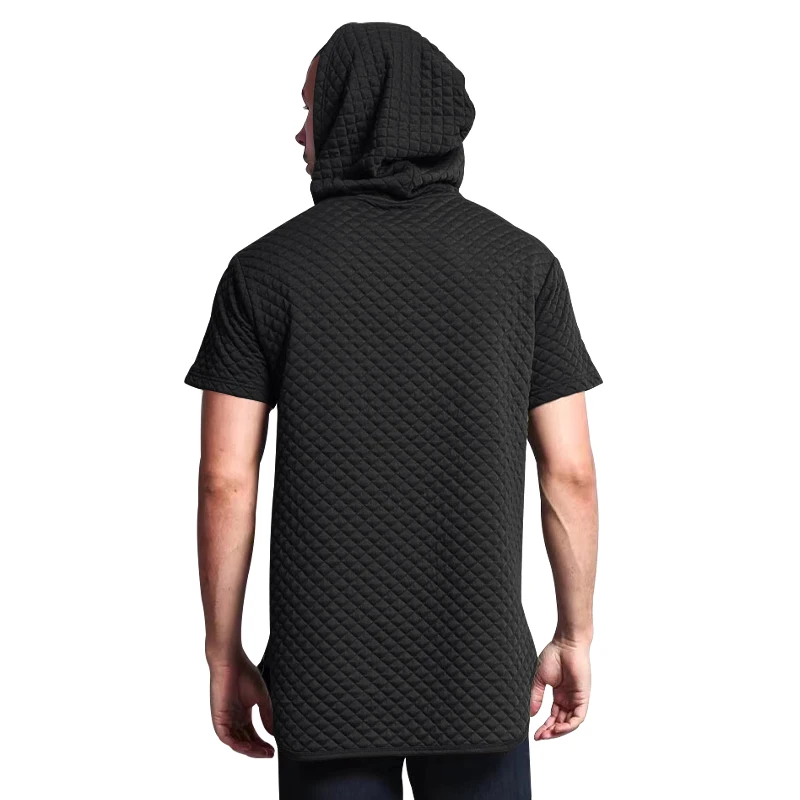 2023 New Style Mens Brand Gym Clothing Bodybuilding Waffle Short Sleeve Hooded Vest Fitness Pullover Workout Sportswear Tops Mal