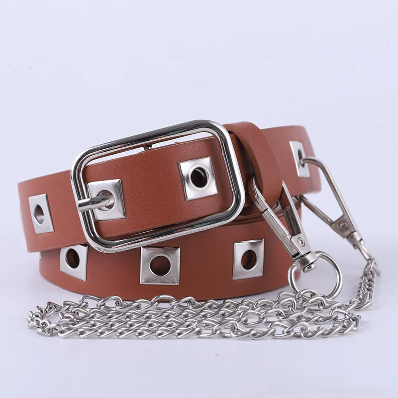 

New style chain belt women's Fashion Square corns button hollow decoration jeans sweater belt women