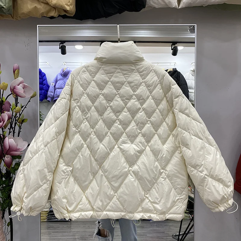 Jacket Women's Short Coat Thin Velvet Loose Casual Korean Style Loose Fashion Stand-up Collar Diamond White Duck Down Jacket
