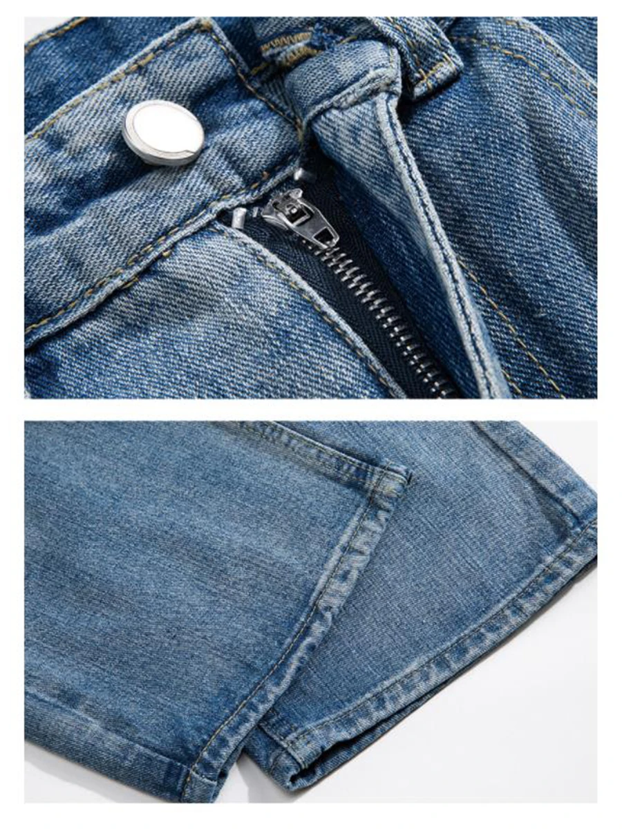 Four Seasons Men Jeans Trend Hip Hop Cross High Street Embroidery Retro Wide Leg Pants Streetwear Y2K Men Jeans ins Hot Menswear