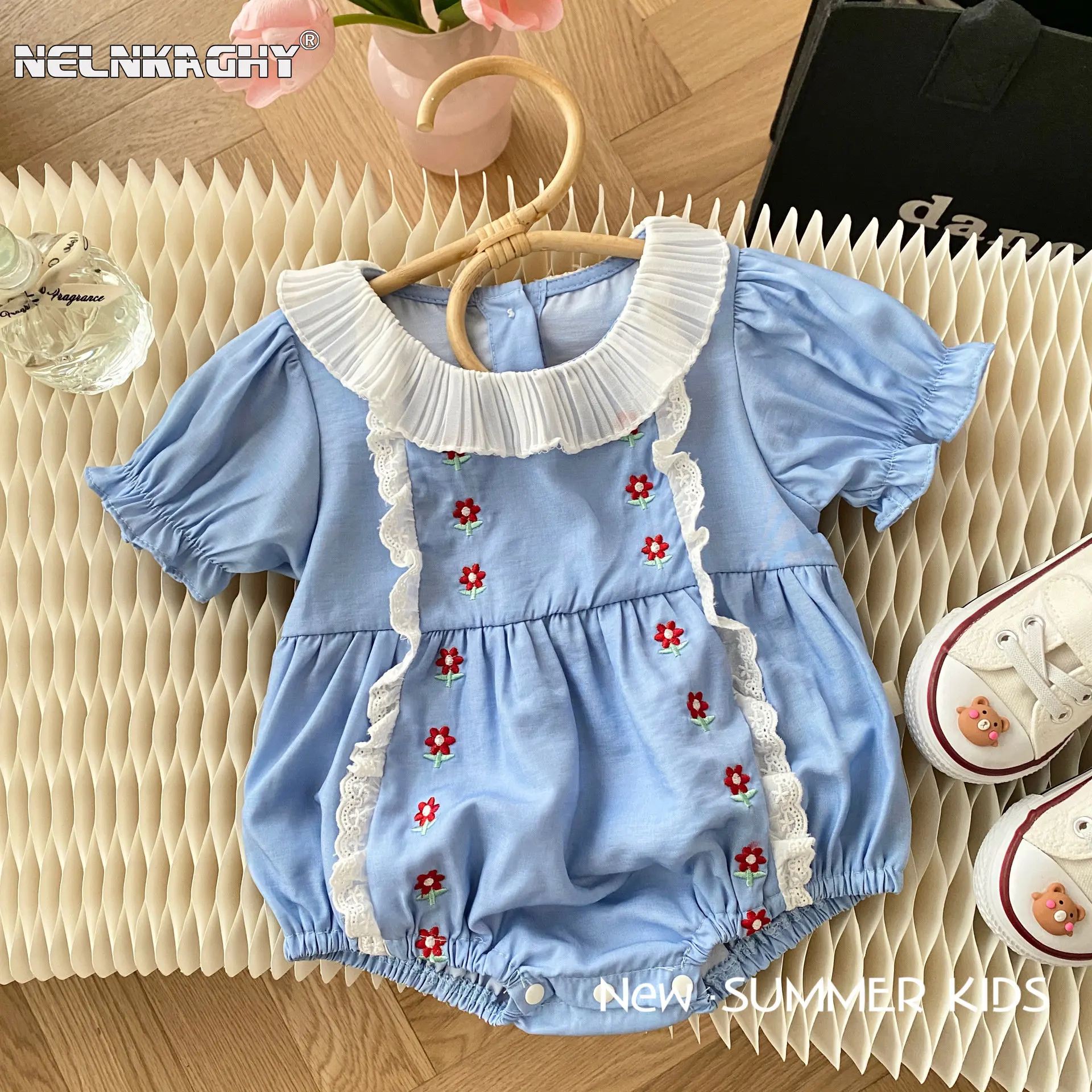 

Adorable Summer Baby Onesie: Doll Collar Embroidered Bodysuits 0-2Y Infant Kids Girls Perfect for First Birthday Newborn Clothes