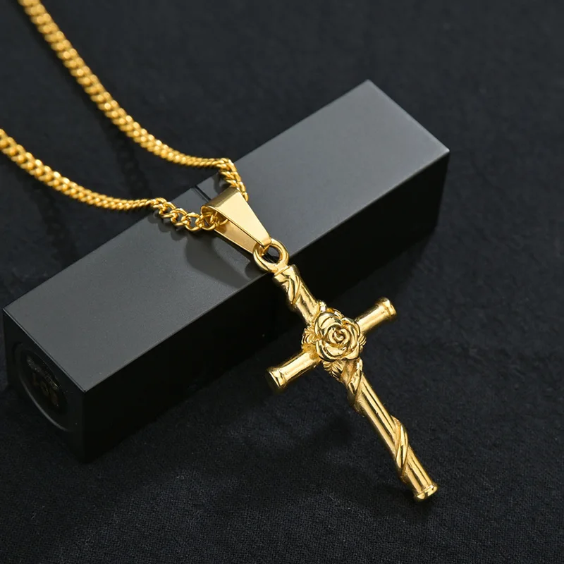 Винтажное ожерелье Uzone золотого цвета с розовым крестом ожерелья из нержавеющей