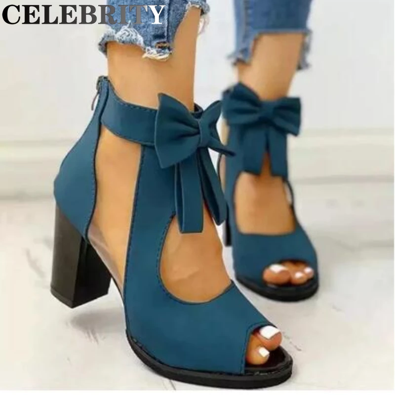 

Women High Heels Summer Ladies Elegant Butterfly Knot Mesh Sandals Back Zipper Fish Mouth Party Sandalias Fashion Women Shoes