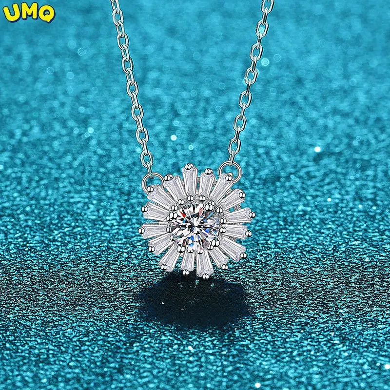 

UMQ 925 Sterling Silver Sunflower Pendant Necklace for Women 14k White Gold Gra Vvs1 Moissanite Diamond Necklace Wedding Jewelry