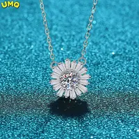 925 Sterling Silver Sunflower Pendant Necklace for Women 14k White Gold Gra Vvs1 Moissanite Diamond Necklace Wedding Jewelry