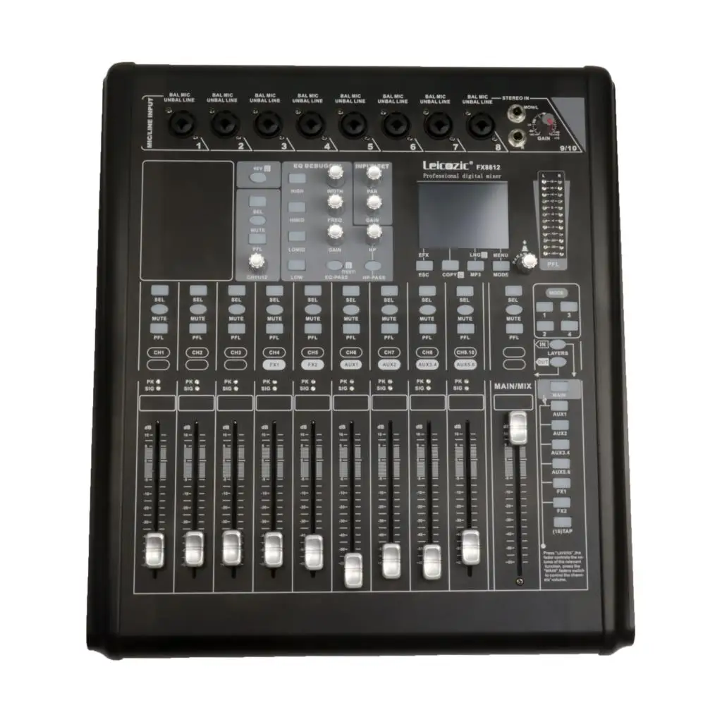 

MX8812 Console Mixer Professional Stage Performance 12 Channel Digital Mixer Recording Mixing DJ Audio Sound System