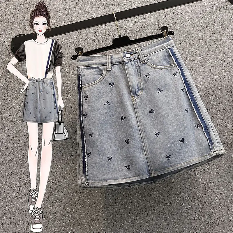 

COIGARSAM Women Denim Skirt Summer 2022 New Embroidery High Waist Skirts Dropshipping