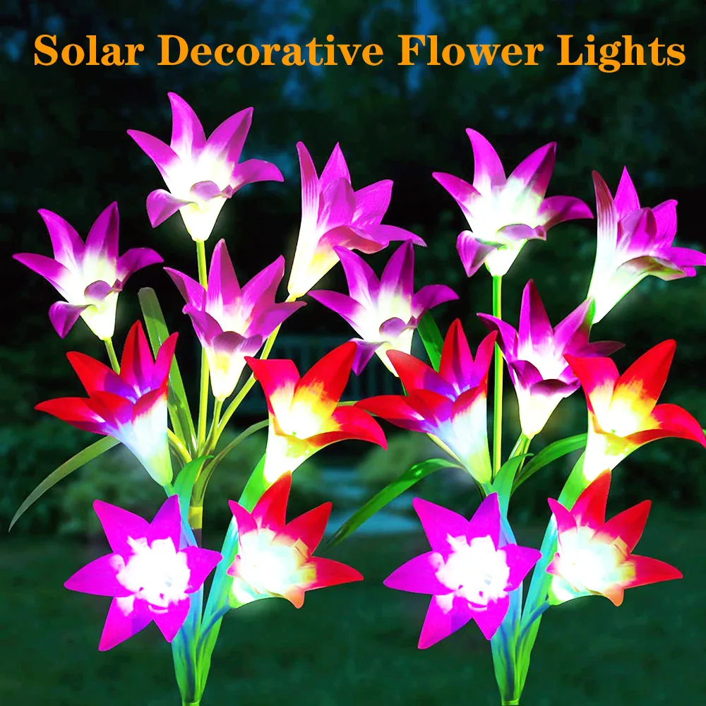 

Solar Garden Lights Multi-Color Changing Lily Flower Decorative LED Lawn Light Outdoor For Patio Yard Garden Christmas Decor