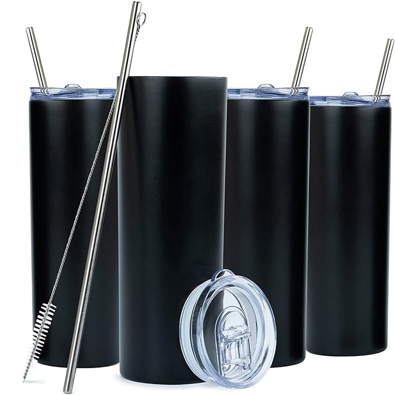 

Insulated Cup Skinny Stainless Steel Tumbler Set -20Oz Coffee Tumblers With Straw And Straw -Vacuum Cups