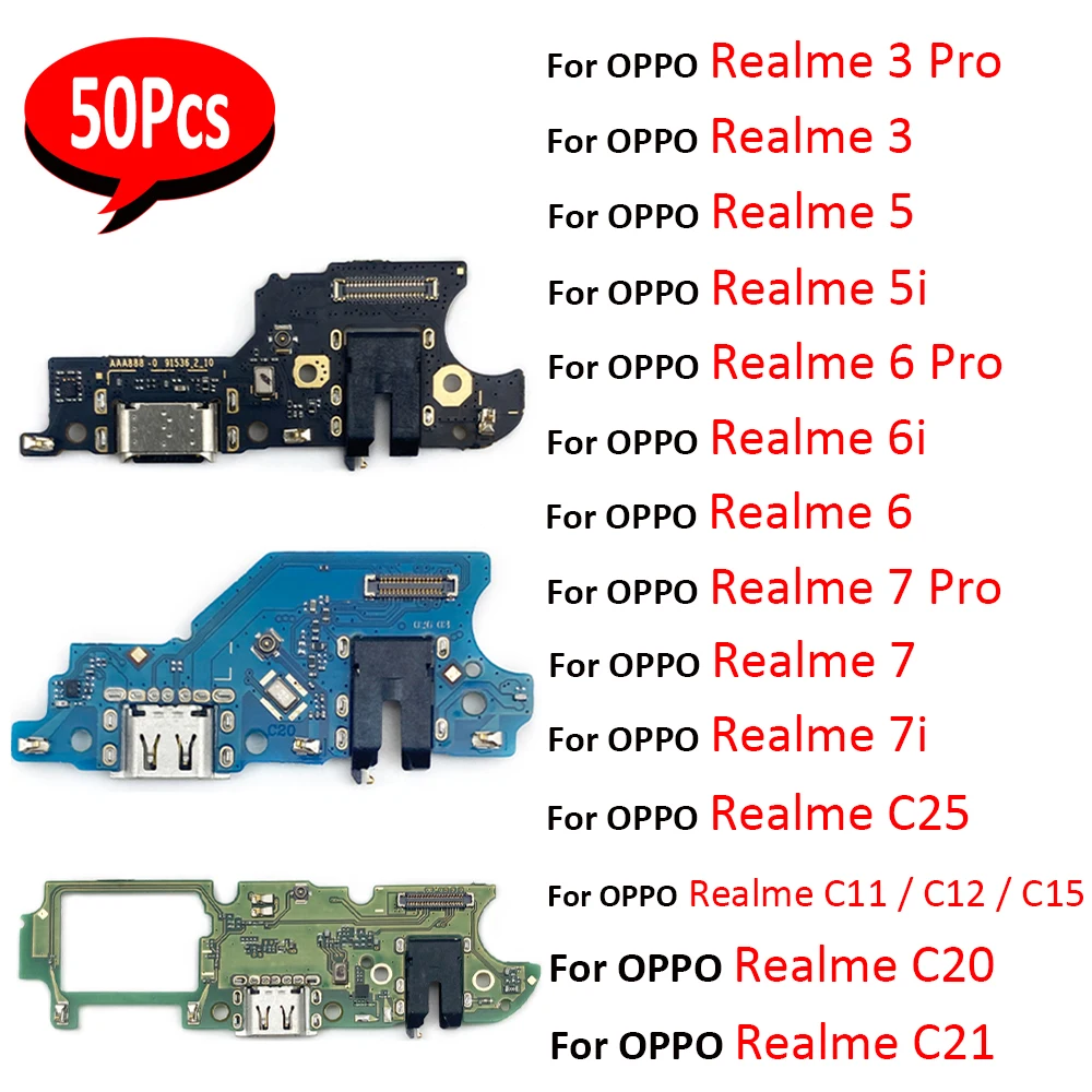 50Pcs，For OPPO Realme C12 C15 C21 7 6 6i 5 5i 3 Pro C11 C20 C25 USB Charging Port Dock Charger Plug Connector Board Flex Cable