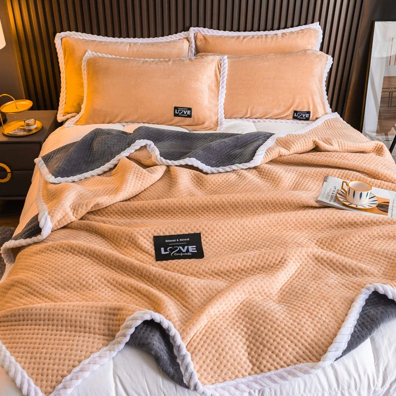 

Winter Three-Layer Thickened Milk Velvet Blanket Office Nap Quilt Coral Velvet Sofa Blanket Spring and Autumn Blanket
