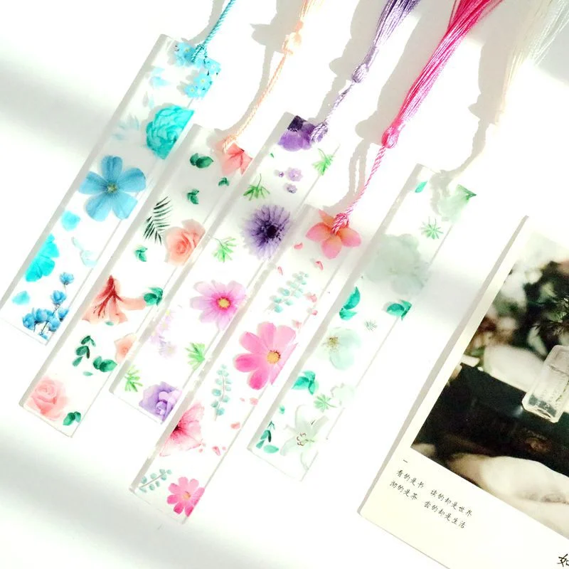 

Pretty Flower Acrylic Ruler Bookmarks with Tassels 14cm Ruler Bookmark Student Teacher Stationery School/office Supplies