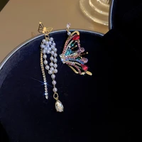 2022 new bohemian jewelry colorful crystal butterfly asymmetry drop earrings for women imitation pearl tassel pendientes party
