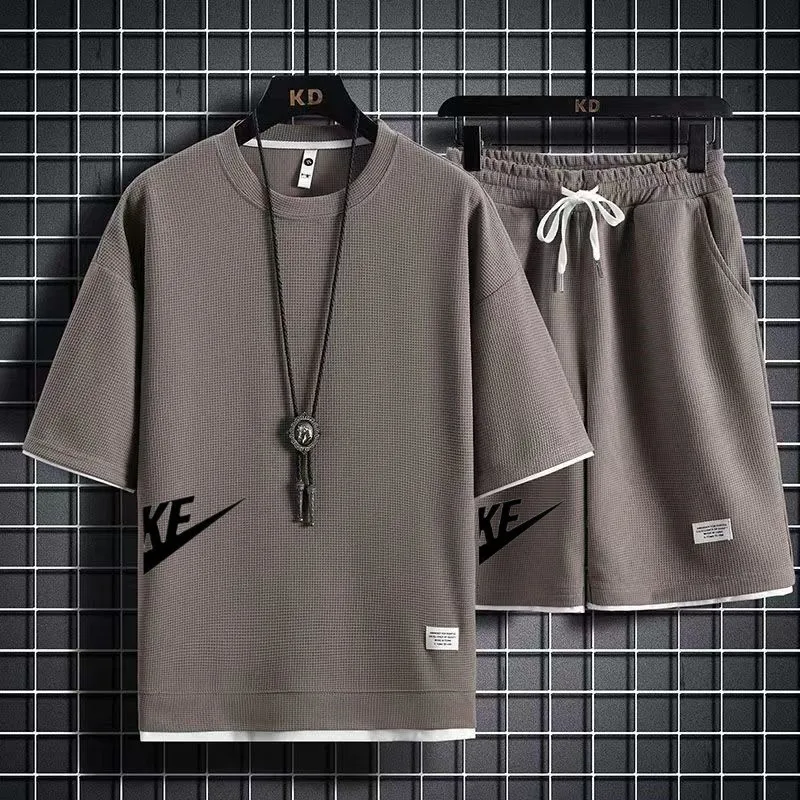 Summer New Men's Set Fashion Sportswear Loose Fit Short Sleeve T-shirt+Sports Shorts Set Casual Wear Jogging Pants