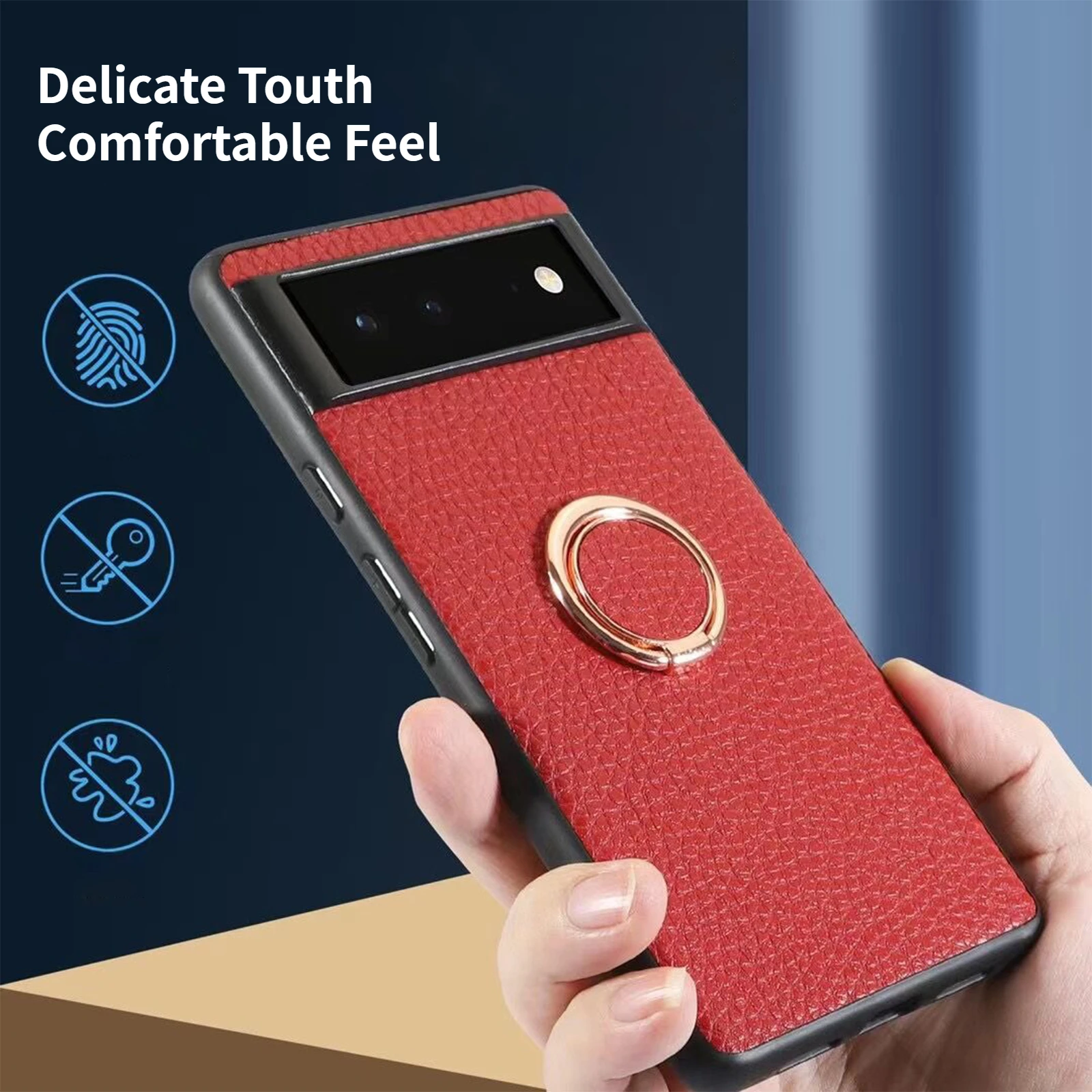 

Luxury Matte Case for Google Pixel 7 Pro with Metral Magnetic Ring Holder PU Leather Case Protective Shockproof Cover for Pixel7