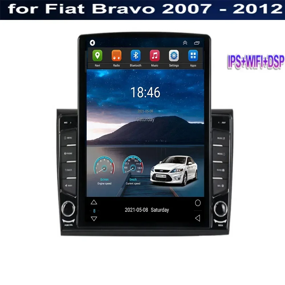 Автомобильный мультимедийный плеер Carplay 8 ГБ + 128 Гб Android 13 для Fiat Bravo 2007-2012 Tesla Style