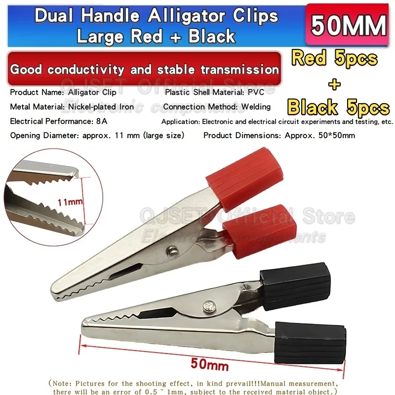 

10 шт., 35/50 мм, маленький, большой зажим «крокодил», зажим для оболочки, экспериментальный зажим, зажим для источника зарядки аккумулятора, тестовый зажим, зажим с двойной ручкой