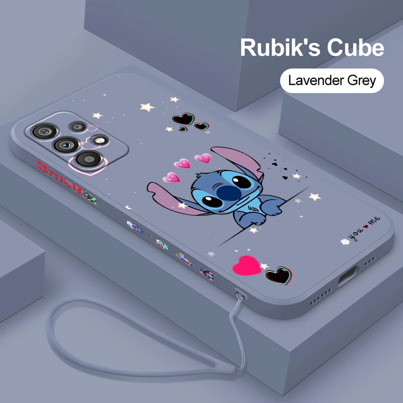 

Disney Stitch Anime Cute Art Phone Case For Samsung A73 A53 A54 A34 A14 A13 A03 A03S A72 A52 A32 5G Liquid Left Rope TPU Cover