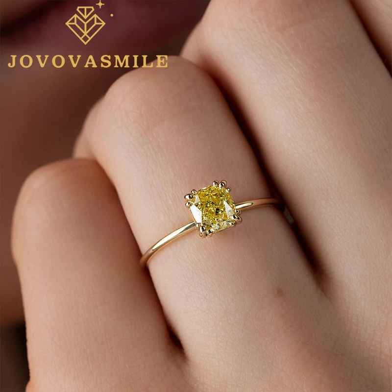 

JOVOVASMILE Real Moissanite Engagement Rings Jewelry Women 0.5carat Cushion Cut Yellow Grown Diamond Porcelain Brightly Colored